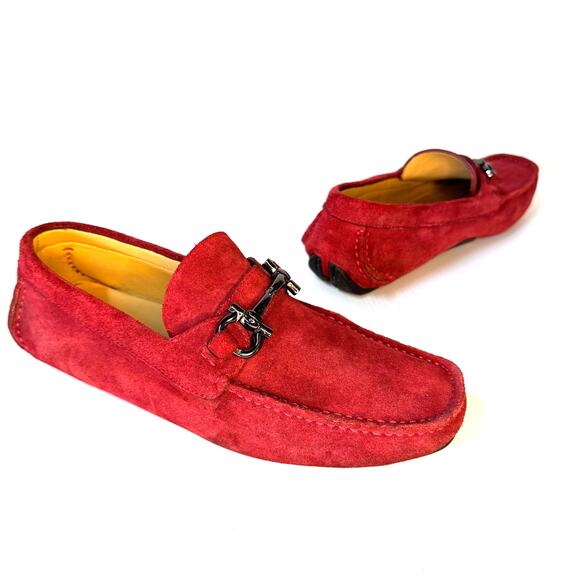 FERRAGAMO Parigi Suede Driving Loafers Men's 7 Slip-On Bit Buckle Italy Unisex - Picture 1 of 12